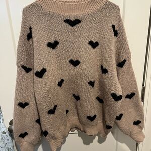 Heart Patterned Tan Sweater (Shein)